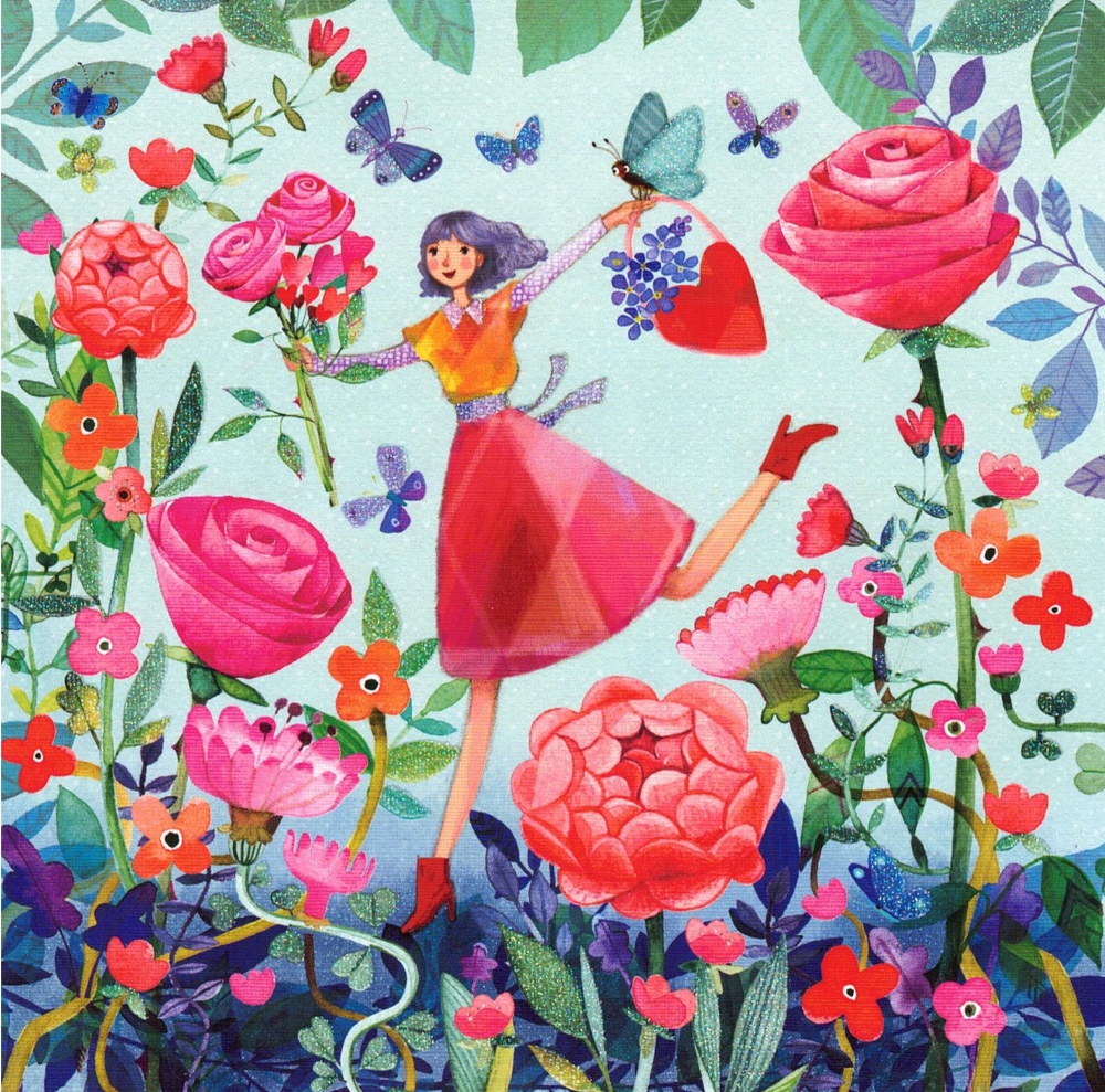 Mila Marquis*Postkarte 14x14 Lack"Frau mit Mohn-Blumen" Sommer Eis*Grußkarte* 