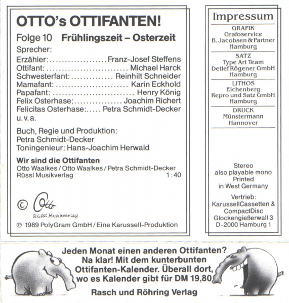 Otto's "Ottifanten" Frühlingszeit - Osterzeit Folge 10, MC-Hörspiel von 1989 - GEBRAUCHT