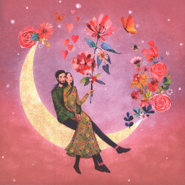 Mila Marquis Postkarte Paar auf dem Mond