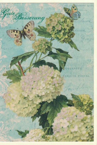 Doppelkarte Gute Besserung Blume Schneeball und Schmetterling