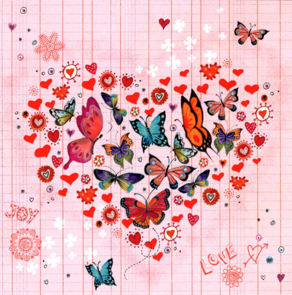 Cartita Design "Herz aus Schmetterlingen und Herzen, Postkarte mit Glanzdruck Größe: 14x14cm