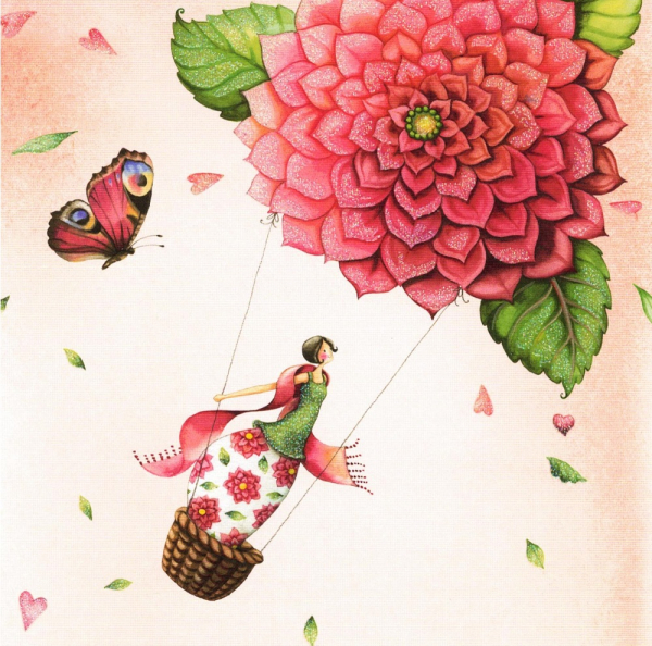 Nina Chen*Postkarte 14x14 EffektLack*Frau spielt Geige*Mond*Grußkarte*Herz en 