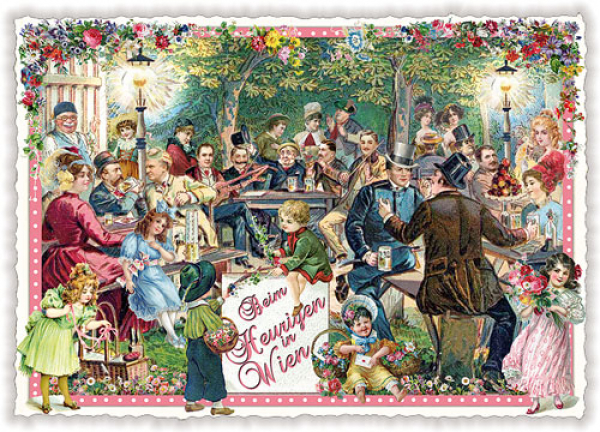 PK222 beim Heurigen in Wien Tausendschön Postkarte
