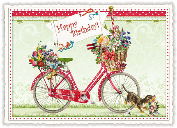 PK195 Happy Birthday Fahrrad Tausendschön Postkarte