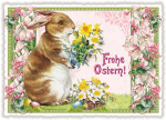 Edition Tausendschön "Frohe Ostern", Hase mit Blumenstrauss,  PK492 Größe: 10,5x15 cm